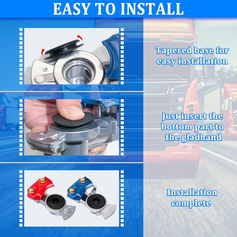 YiaChuii Glad Hands, 3 Set Blue & Red Aluminum Emergency Gladhands for Semi Trucks Trailers Air Lines 6 Glad Hand Seals - Image 4